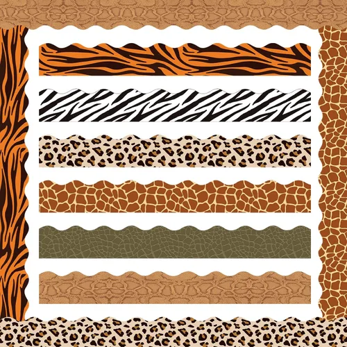 Containlol Bordes festoneados con estampado de animales de 236 pies, diseño de safari en la selva, para el aula, para la escuela, pizarra, póster,