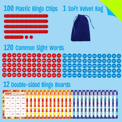 Miniatura 2 de SpriteGru Juego de bingo de palabras a la vista, 120 palabras de vista para aprender a leer nivel 1 y nivel 2 Juego de mesa de bingo Listas