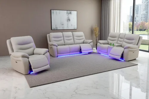 Miniatura 6 de A Ainehome Juego de sofá reclinable eléctrico LED para sala de estar, juego de sofá modular de cuero, sofá reclinable y sofá biplaza con puerto USB