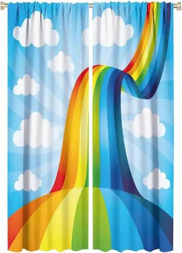 Miniatura 58 de Cortinas opacas abstractas de arco iris, pintura de color arcoíris con gotas, diseño gráfico creativo con bolsillo para barra, para sala de estar
