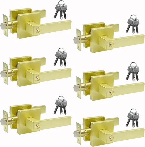 Miniatura 9 de Manija de puerta negra mate resistente, manija de puerta de entrada con llave igual, pomos de puerta con cerradura y llave, manija de puerta Negro
