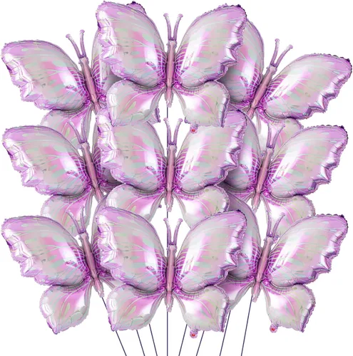 Miniatura 8 de Poen 12 globos de mariposa moradas de 40 pulgadas a granel, globos de mariposa de hadas para decoraciones temáticas de mariposas, bodas, cumpleaños