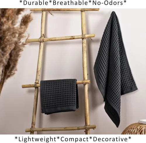 Miniatura 6 de PÜSKÜL Toalla de Cocina de Gofre Orgánico 100% Algodón Turco Juego de 3 Gris Oscuro - Toallas de Mano de 32x16 Pulgadas de Calidad Premium, Suave