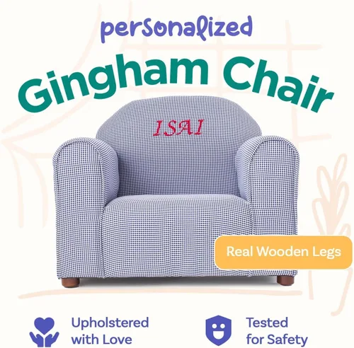 Miniatura 3 de Silla personalizada de cuadros para niños con bordado de nombre personalizado, tela de microgamuza suave, cojín acolchado, marco de madera, de 2 a 5