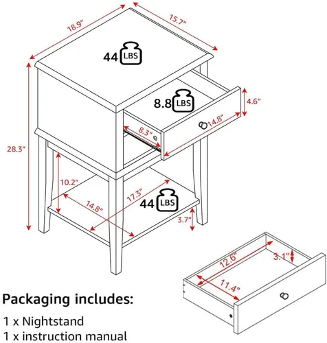 Miniatura 2 de Mesita de noche blanca con 2 cajones de 28 pulgadas de alto, moderna mesa auxiliar grande para sala de estar, mesas auxiliares de cama de madera