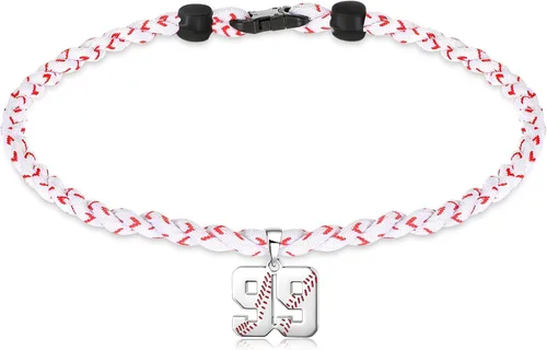 Miniatura 2 de Glenmal Collar de béisbol para niños, de acero inoxidable, dije de titanio, trenzado, deportivo, regalo de béisbol para hombres y niños, 20 pulgadas