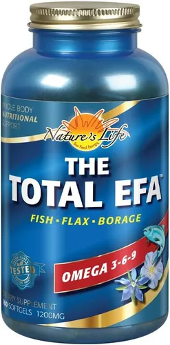 Nature's Life The Total EFA Fish Oil con aceites orgánicos de linaza y borraja | 1200 mg | Piel, corazón y memoria | 180 cápsulas blandas