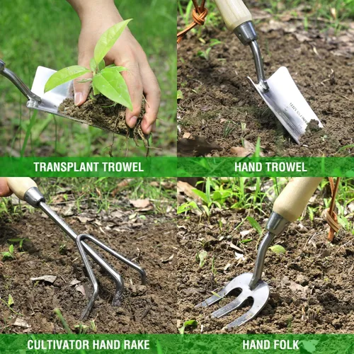 Miniatura 3 de WORKPRO Juego de herramientas de jardín, 8 piezas, herramientas de jardinería resistentes de acero inoxidable con mango de madera, incluyendo bolsa