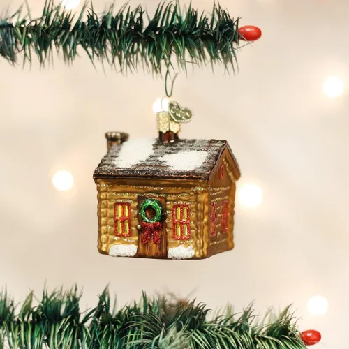 Miniatura 2 de Old World Christmas Adorno de cristal soplado de cabaña de troncos para árbol de Navidad, decoración navideña hecha a mano, colección cabaña