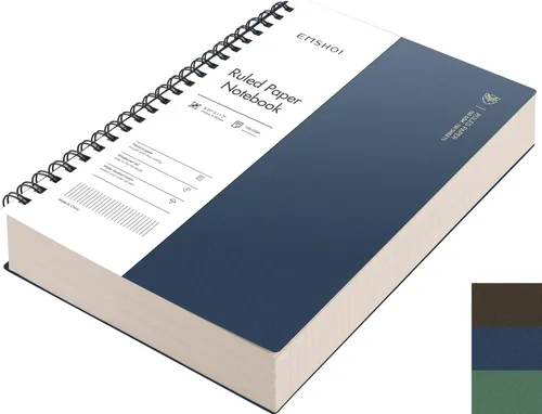 EMSHOI Cuaderno de espiral A4 con rayas universitarias, 11.2" X 8.27", 300 páginas/150 hojas, páginas perforadas fáciles de rasgar, papel grueso de