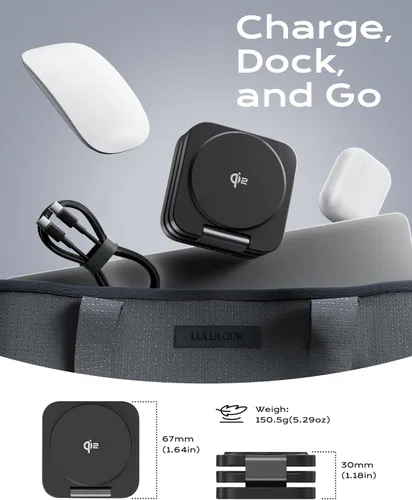 Miniatura 7 de Cargador de viaje 3 en 1 certificado Qi2 compatible con MagSafe, soporte de cargador inalámbrico plegable mejorado, estación de carga 3 en 1