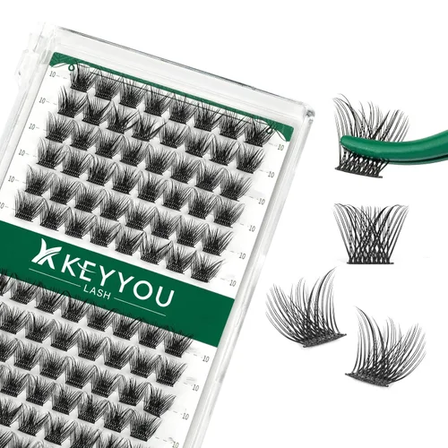Miniatura 73 de KEYYOU Racimos de pestañas, 96 piezas de extensiones de pestañas DIY, rizado D de 16 mm, negro, realista, no irritante, fácil de colocar en casa