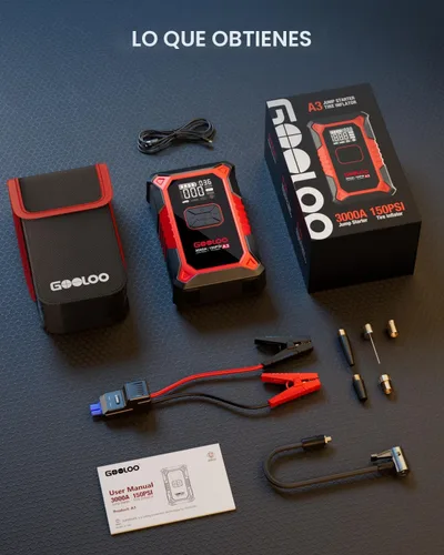 Miniatura 8 de GOOLOO A3 Arrancador de Salto con Compresor de Aire, Arrancador de Batería de Coche Portátil 3000A (9.0 Gasolina/6.5L Diésel) con Inflador