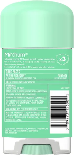Miniatura 5 de Mitchum Gel antitranspirante y desodorante para mujer con triple protección contra olores, polvo fresco, protección 48 horas, 2.25 onzas