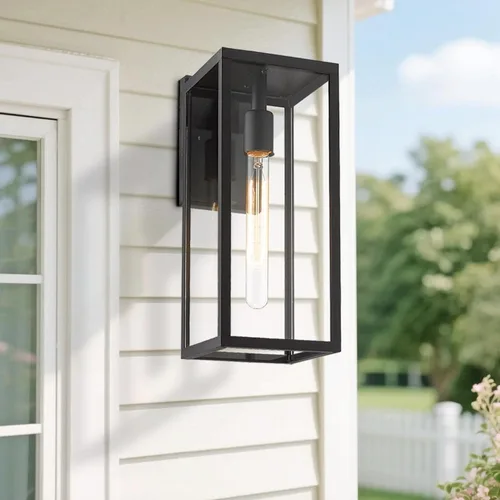 Miniatura 2 de Bestshared Aplique de pared para exteriores, paquete de 2 faroles de pared exteriores de 15 pulgadas con vidrio transparente, luces negras