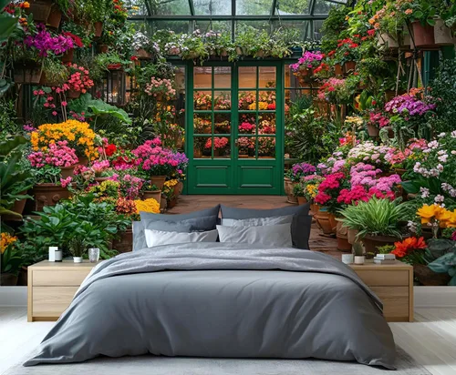Miniatura 25 de Papel tapiz 3D de bicicleta rosa vintage, murales de flores de paisaje de primavera para sala de estar, pintura al óleo, papel tapiz rústico