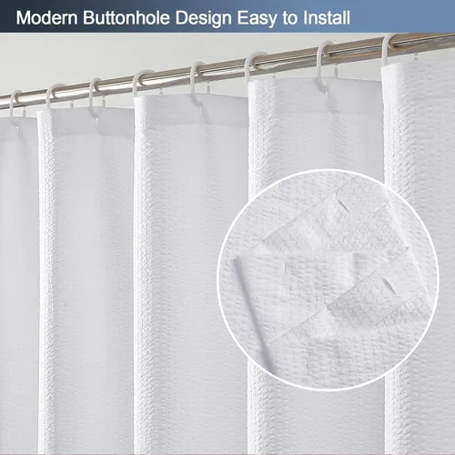 Miniatura 3 de OWENIE Cortina de ducha blanca para baño, 96 pulgadas, extra larga, elegante cortina de ducha de tela texturizada en relieve 3D, repelente al agua