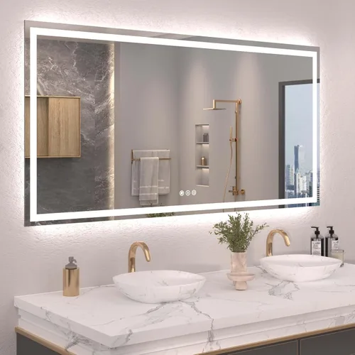 Miniatura 41 de Snowdool Espejo LED de baño, 32 x 32 pulgadas con luz frontal y retroiluminada, antivaho, espejo de tocador de baño para pared, función de memoria