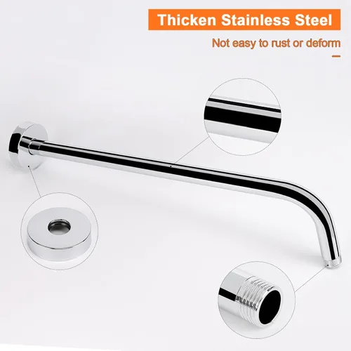 Miniatura 3 de Brazo de ducha HarJue con brida y cinta de teflón, brazo de extensión de tubo de ducha montado en la pared de acero inoxidable 304 para cabezal
