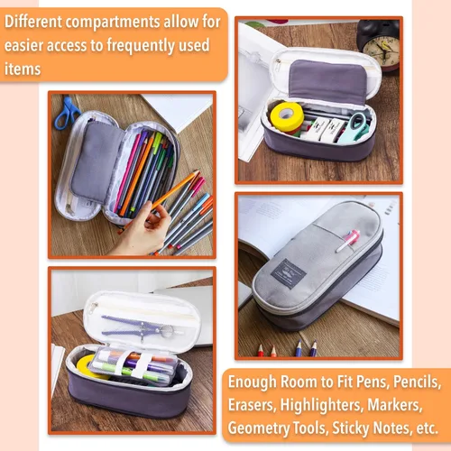 Miniatura 4 de Mr. Pen - Estuche para lápices grande, bolsa de tela grande, gris, bolsa para bolígrafos, suministros escolares, estuche para lápices lindo