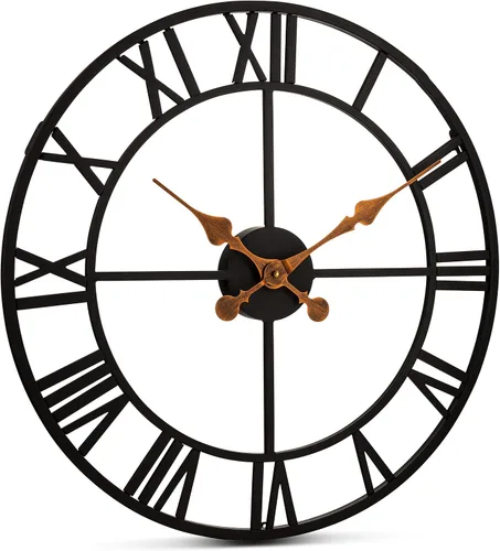 Miniatura 2 de Bernhard Products Reloj de pared extra grande de hierro forjado de metal negro de 20 pulgadas, funciona con pilas, diseño rústico con números