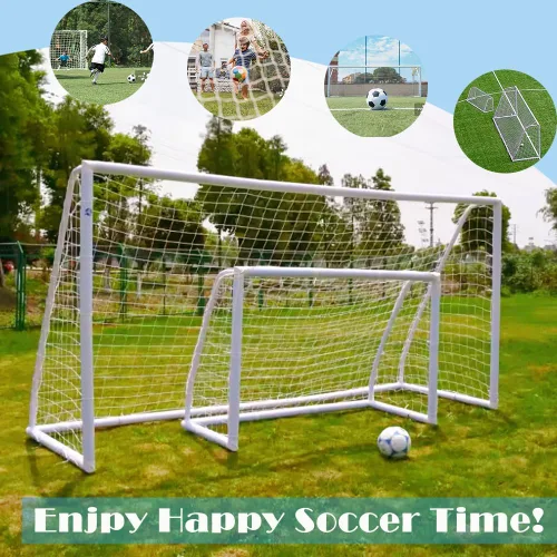 Miniatura 7 de KATARUS Portería de fútbol 12x6 pies/10x6.5 pies/8x6 pies/8x5 pies/6x4 pies para exteriores con marco de UPVC resistente a la intemperie y estacas