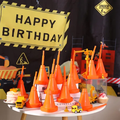 Miniatura 5 de Gerrii Juego de 12 tazas de cono de construcción con pajitas a granel – Conos de tráfico reutilizables de 10 onzas para tráfico de carreras, Naranja