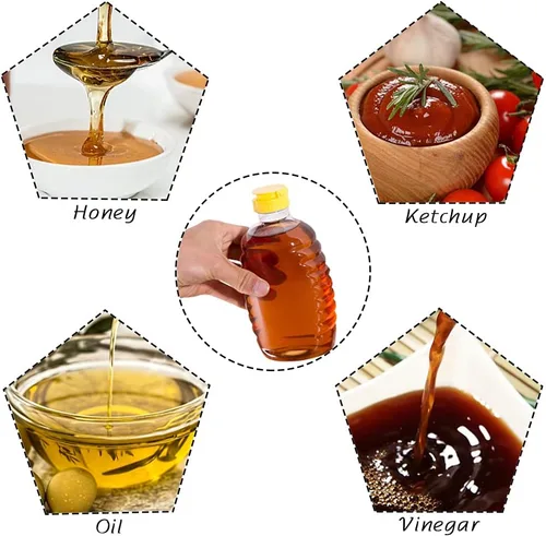 Miniatura 5 de Qinsihwn Paquete de 8 botellas de miel de plástico transparente de 16 onzas, contenedor de miel recargable de grado alimenticio, botella de miel