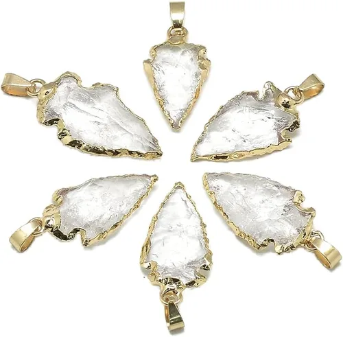 Miniatura 3 de Beadthoven - 5 colgantes de amatista natural con punta de flecha de cristal curativo de chakras, gemas semipreciosas, dijes colgantes para bricolaje