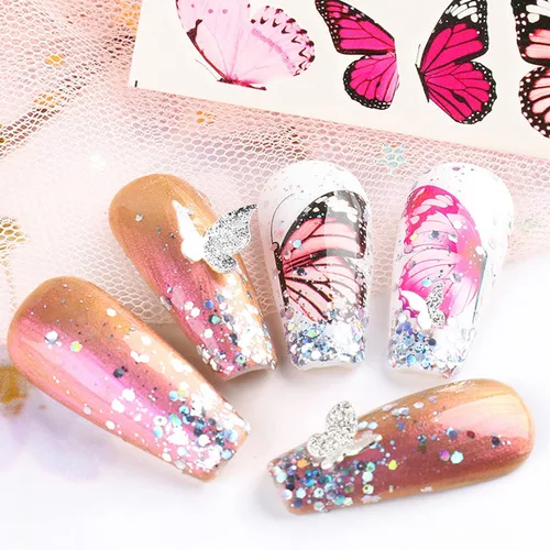 Miniatura 3 de Grandes calcomanías de mariposas para uñas, calcomanías de mariposas grandes 3D para uñas, calcomanías autoadhesivas de diseños de mariposas