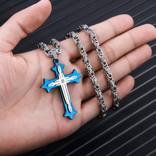 Miniatura 5 de Collar con colgante de cruz para hombres, niños, mujeres y niñas, collar de cruz de acero inoxidable, circonita cúbica, regalo de oración cristiana