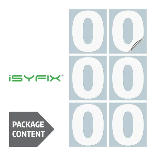 Miniatura 6 de iSYFIX - Calcomanías de vinilo blancas con número 0 (cero) - Juego de 6 unidades de 1.5 pulgadas autoadhesivas - Decalcomanías premium troqueladas