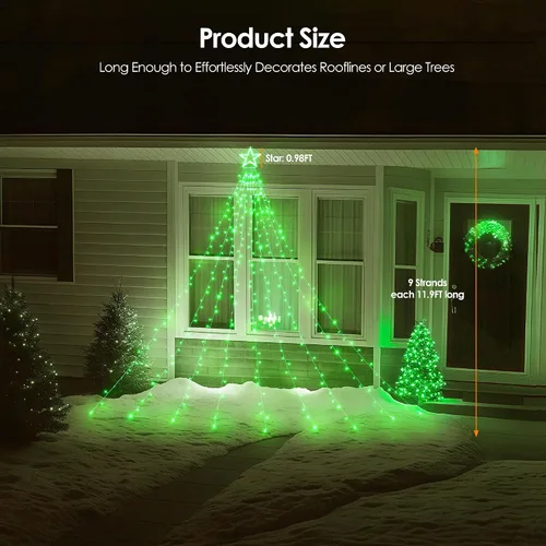 Miniatura 6 de WBao 344 luces LED de Navidad para decoración al aire libre con estrella de 12 pulgadas, luces de Navidad de cascada de 11.9 pies, control remoto, 8