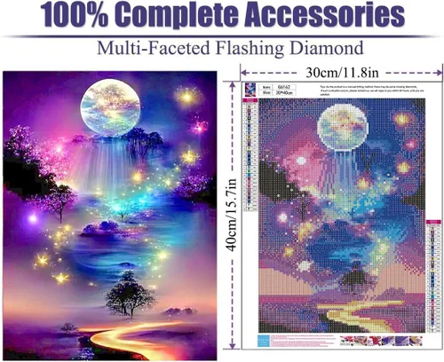 Miniatura 2 de Kits de arte de diamantes para adultos, kits de pintura de diamantes de paisaje lunar para principiantes, kits de arte de gemas de puntos