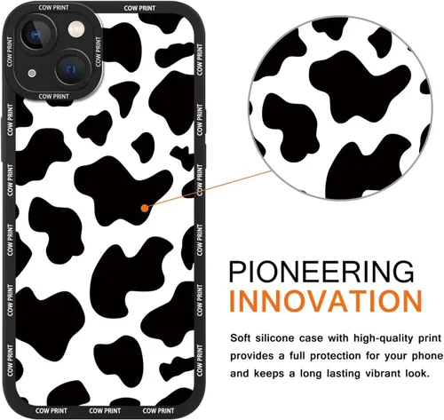 Miniatura 4 de Paquete de 2 bonitas fundas de teléfono para Apple iPhone 13 de 6.1 pulgadas, funda protectora de silicona con estampado de vaca a la moda, delgada