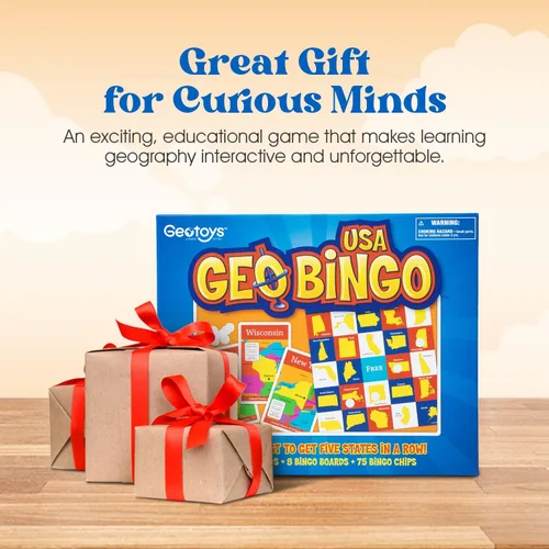 Miniatura 5 de GeoToys GeoBingo, USA Bingo para niños de 4 años en adelante, juego de geografía para el hogar, escuela o campamento, divertido juego educativo