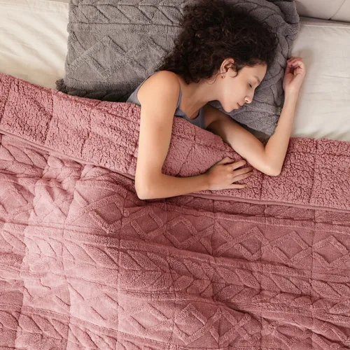 Miniatura 9 de Cottonblue Manta con peso de jacquard de 15 libras para adultos, tamaño individual, manta de forro polar sherpa ultrasuave para relajarse y dormir