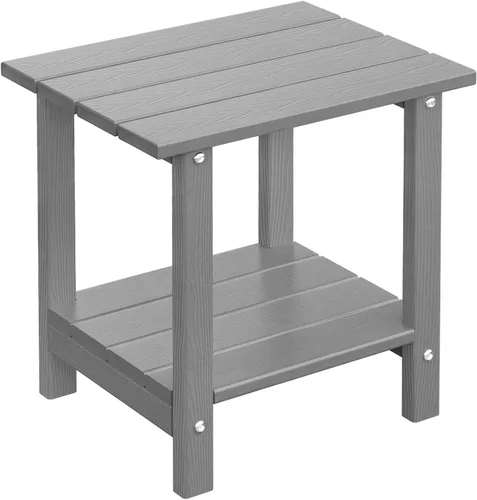 Miniatura 27 de Mesa auxiliar redonda de 2 niveles para exteriores con veta similar a la madera, mesa auxiliar Adirondack de HDPE para patio, mesa auxiliar Azul