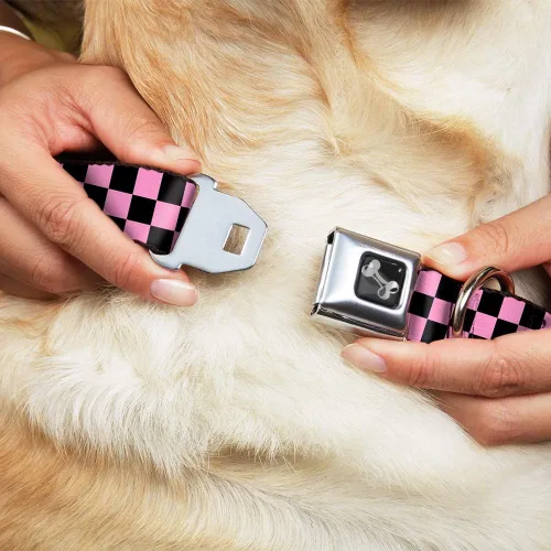 Miniatura 8 de Collar de perro Buckle-Down Checker negro/rosa bebé, multicolor, "1" ancho - se adapta a cuello de 9-15" - pequeño