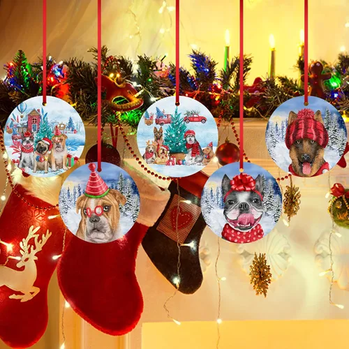 Miniatura 7 de Adorno de Navidad de familia de cinco, adorno de Beagle, adorno de Navidad de pastor alemán, adorno colgante de perdiguero dorado, adorno