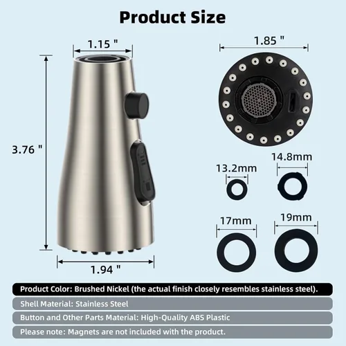 Miniatura 4 de Hibbent Cabezal rociador extraíble de metal para grifo de cocina, boquilla rociadora para fregadero de cocina con 15 adaptadores, repuesto
