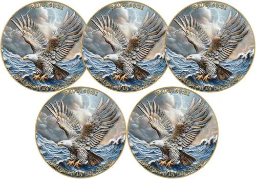 Miniatura 11 de Moneda de desafío de águila 3D de doble cara de aleación de zinc de 1.57 pulgadas, diseño inspirador colorido con Isaías 40:31, tema de fuerza