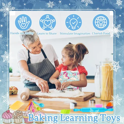 Miniatura 4 de KAEGREEL Juego de chef para hornear para niños con delantal de unicornio y manopla, 26 piezas de juguetes de cocina para niños, juego de cocina