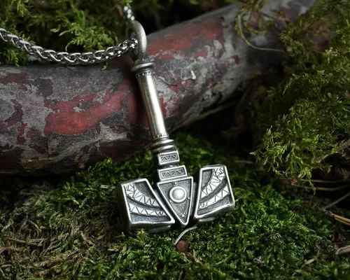 Miniatura 165 de Viking Thors Hammer Necklace Pendant - Vegvisir Aegishjalmur Helm of Awe Raven Huginn Muninn Pendant Necklace Amulet Talisman - Thor Necklace