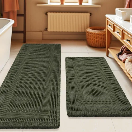 Miniatura 101 de Tapete de baño con diseño de gofre, moderno, bohemio, absorbente, antideslizante, ultrasuave, lavable a máquina, con letra de baño, dormitorio