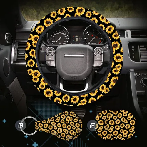 Miniatura 8 de Zadin - Juego de 4 piezas de fundas para volante con estampado de vaca con 2 portavasos para automóvil y llavero, funda universal antideslizante