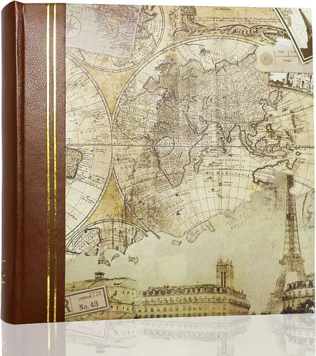 Holoary Álbum de fotos de 4 x 6 200 fotos, 2 imágenes por página, área de escritura de notas para cada bolsillo, lomo de piel sintética y mapa