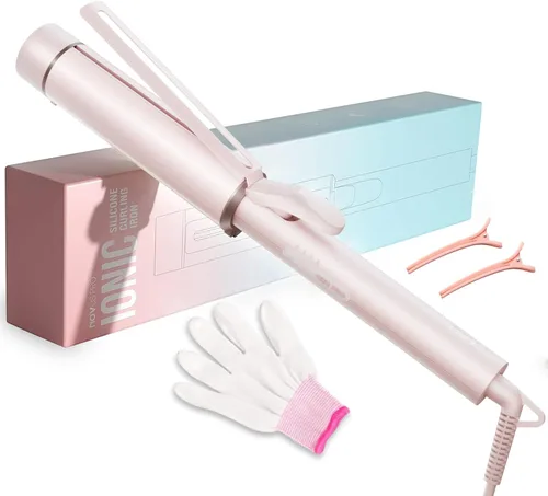 Varita rizadora extra grande de 1.5 pulgadas para cabello largo, barril de turmalina de cerámica con 40000000 iones negativos, rizos definidos y Rosa