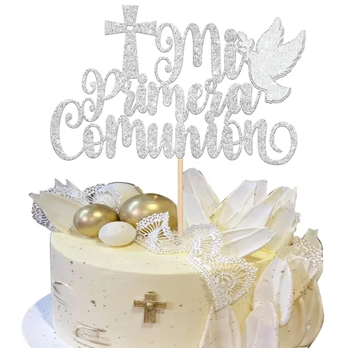 Miniatura 17 de 24 piezas de decoración para cupcakes con purpurina y paloma para magdalenas, para primera comunión, tema de bautismo cristiano, baby shower, fiesta
