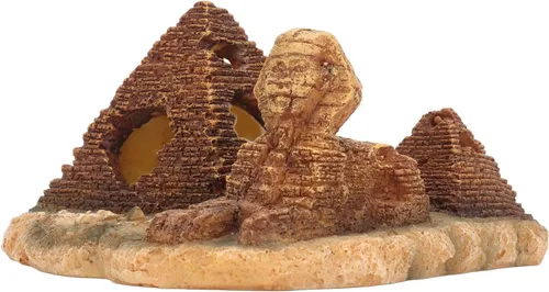 Tyenaza Decoración de pirámide de acuario, pirámide de resina para pecera, cueva oculta para pecera, decoraciones egipcias para acuario, rocas